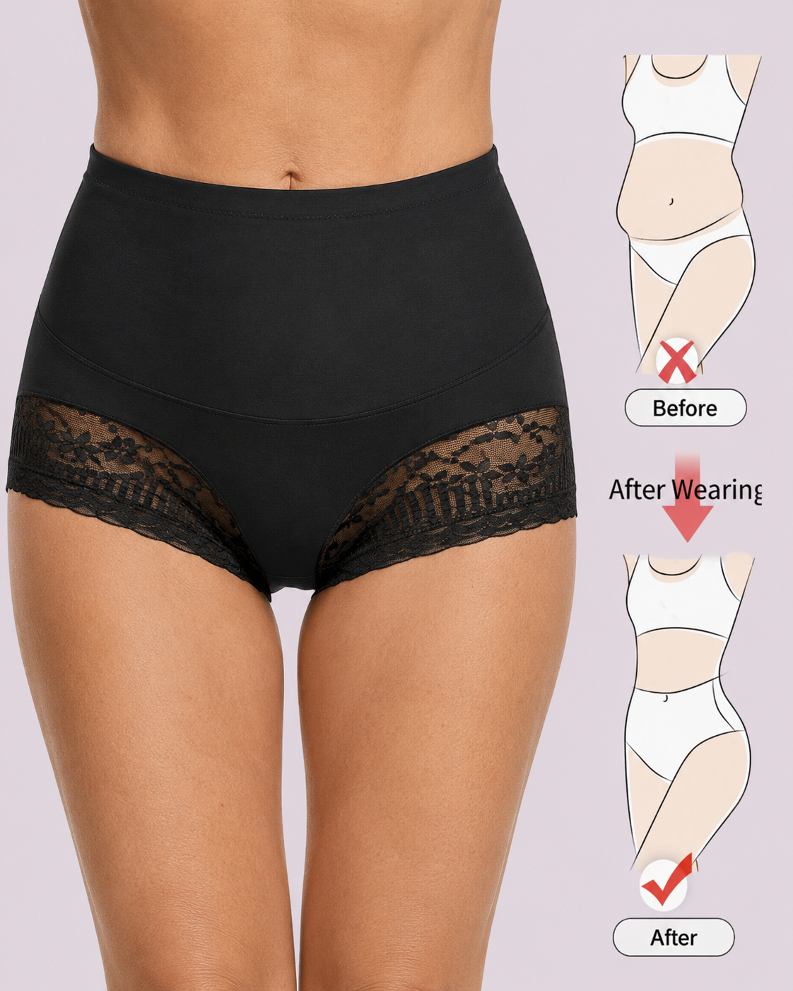 Tummy Control High-Waist Lace Panel Shaping Briefs