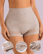 Tummy-Sculpting Cross-Compression High-Waist Lace Shaper Shorts