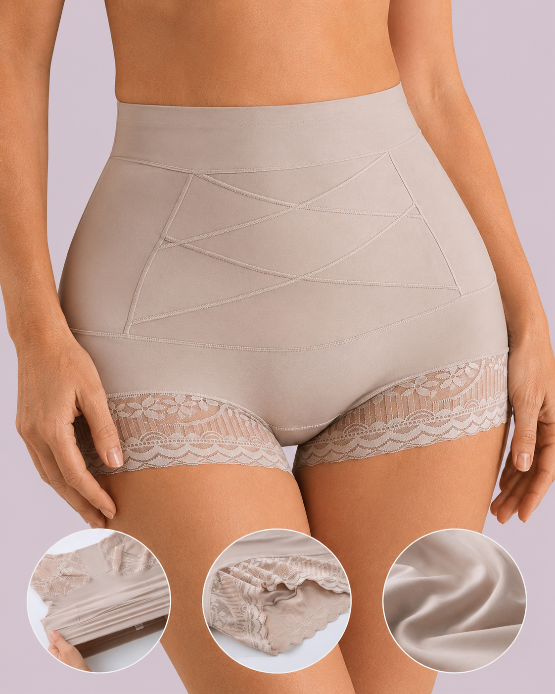 Tummy-Sculpting Cross-Compression High-Waist Lace Shaper Shorts