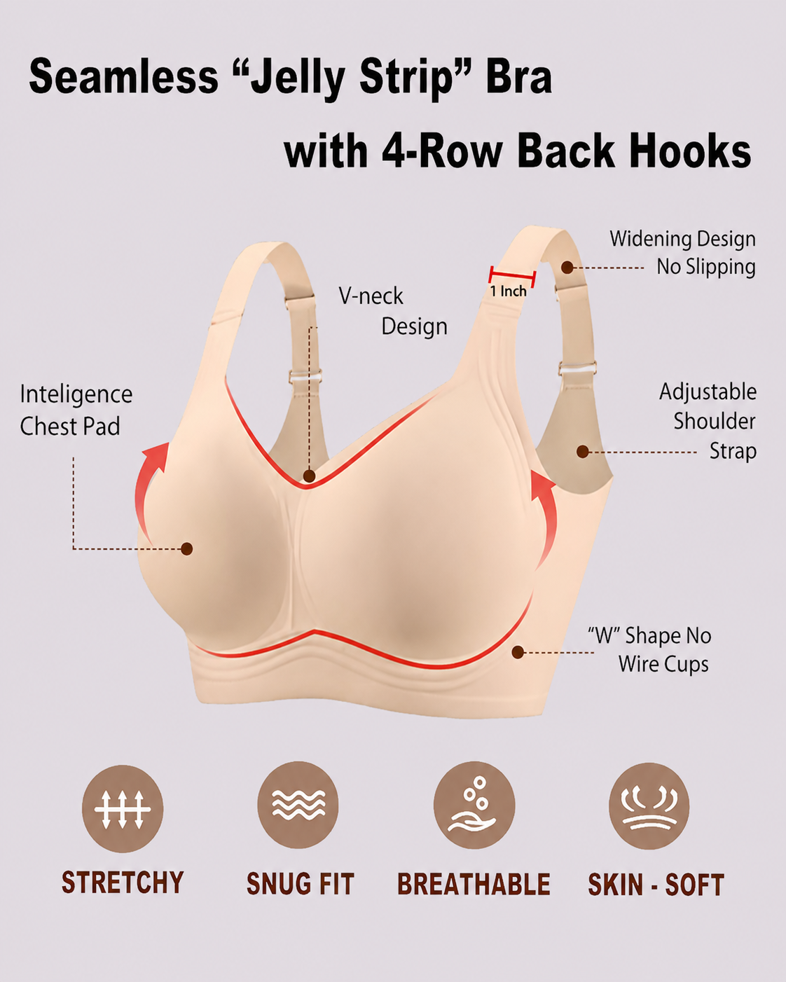 Wireless Lift Wide-Strap Seamless Jelly Support Bra