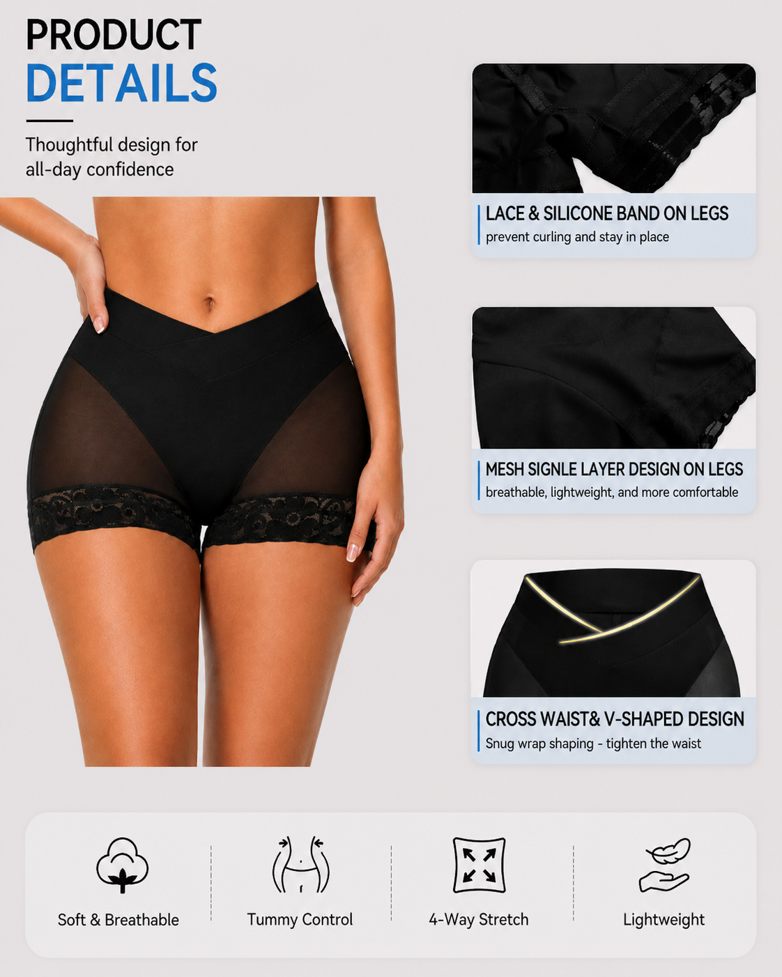 Seamless Butt Lifter Cross-Waist Lace Shaper Panty