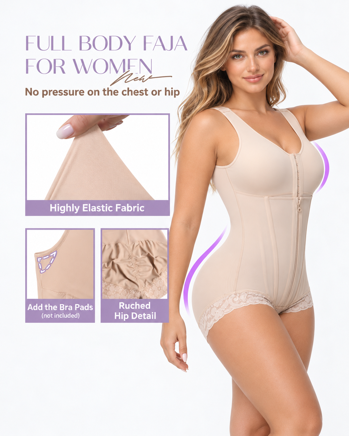 Waist Sculpting Lace Trim Full Body Shaper