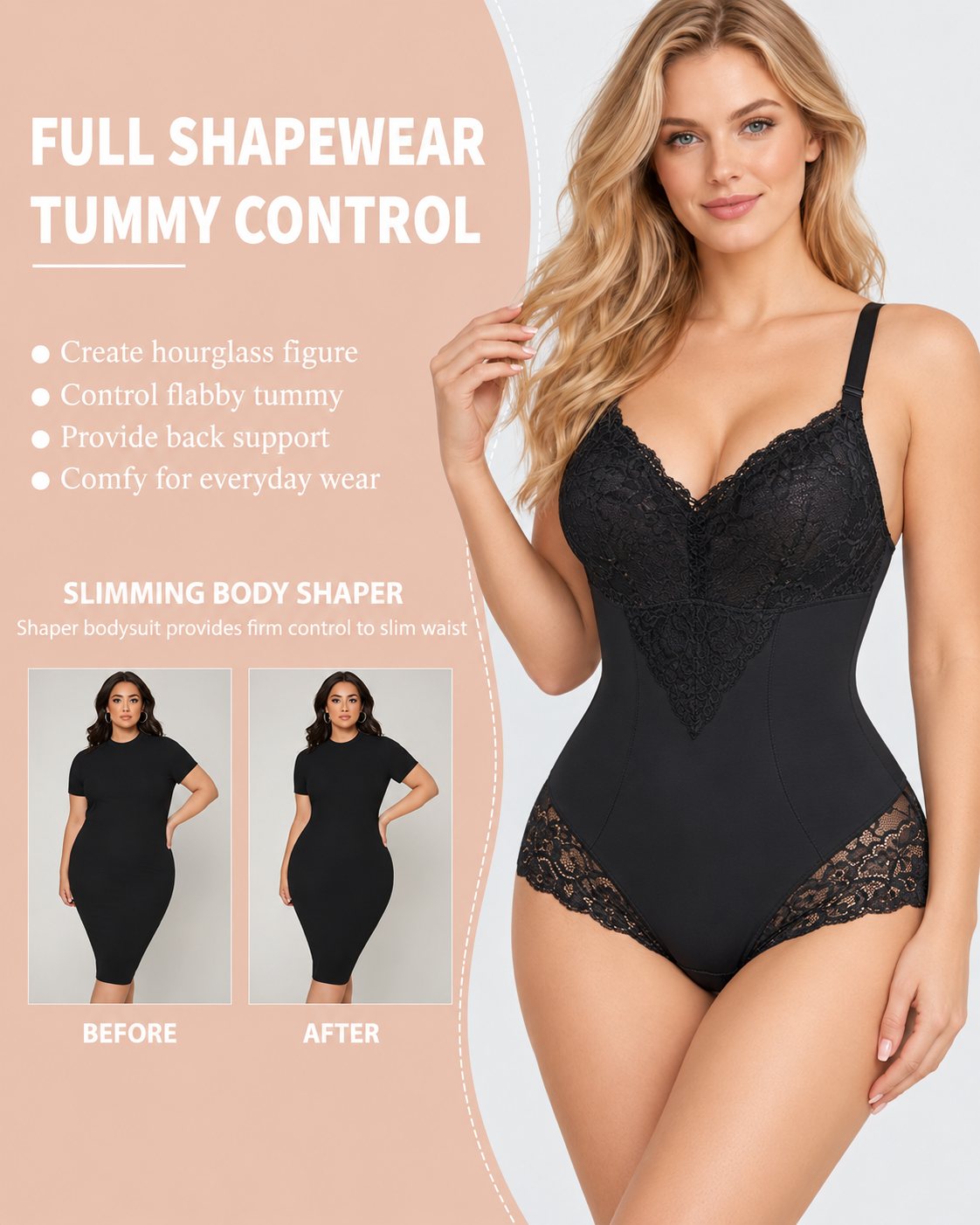 Lace Tummy Control Sculpting Shaping Bodysuit