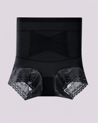 Tummy-Sculpting Cross-Compression High-Waist Lace Shaper Shorts