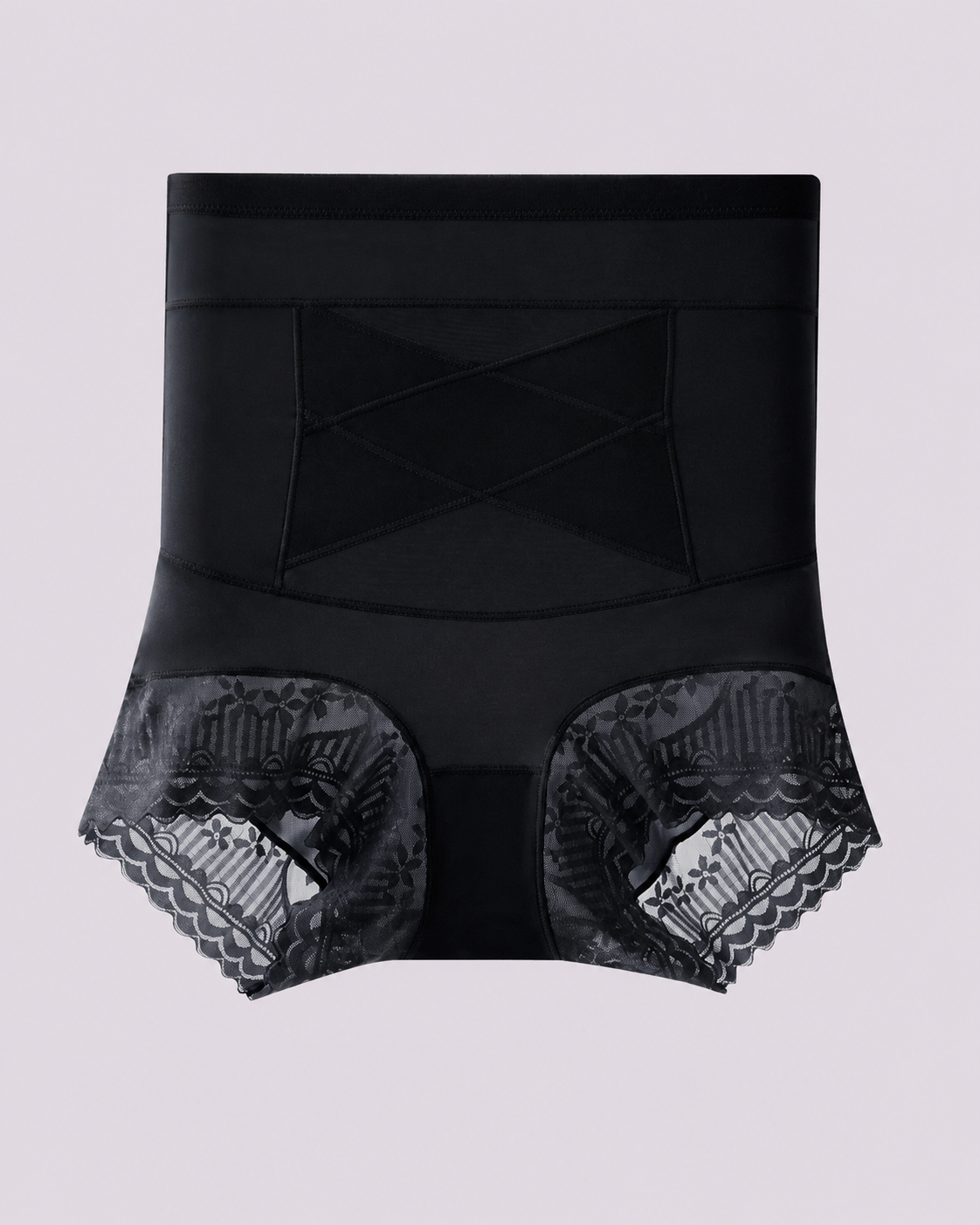 Tummy-Sculpting Cross-Compression High-Waist Lace Shaper Shorts