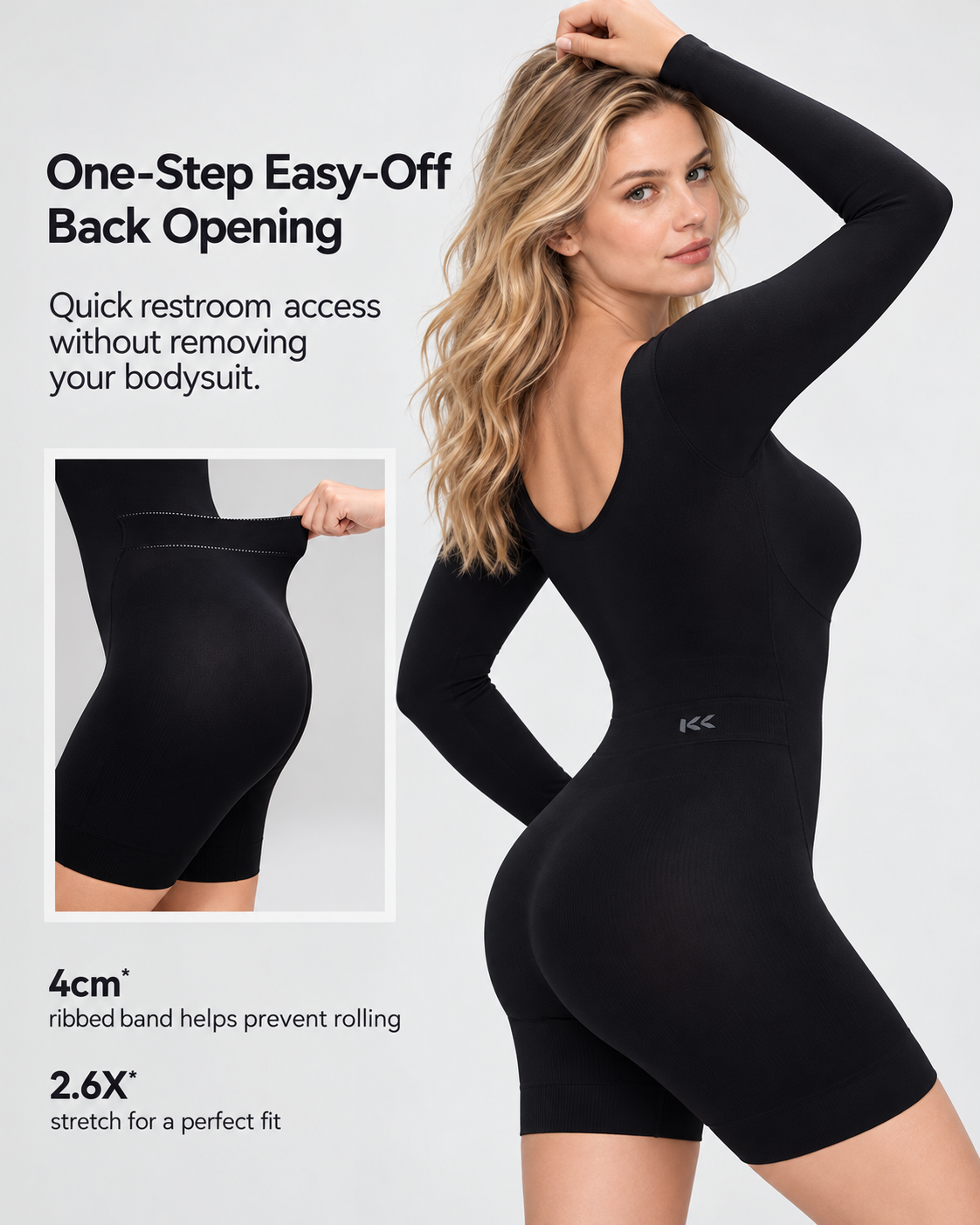 Long-Sleeve Short Bodysuit Drop-Seat Opening