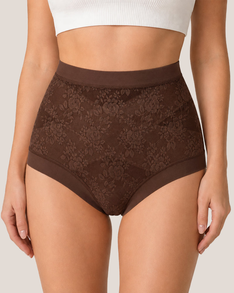 Tummy-Smoothing High-Waist Breathable Lace Briefs
