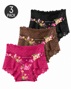 High Waist Floral Print Lace Trim Panties