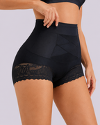 Tummy-Sculpting Cross-Compression High-Waist Lace Shaper Shorts