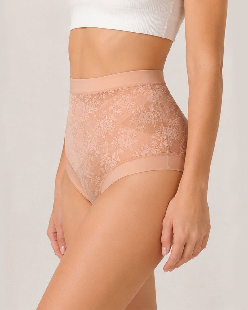 Tummy-Smoothing High-Waist Breathable Lace Briefs
