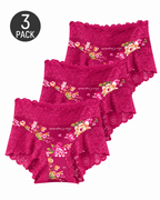 High Waist Floral Print Lace Trim Panties