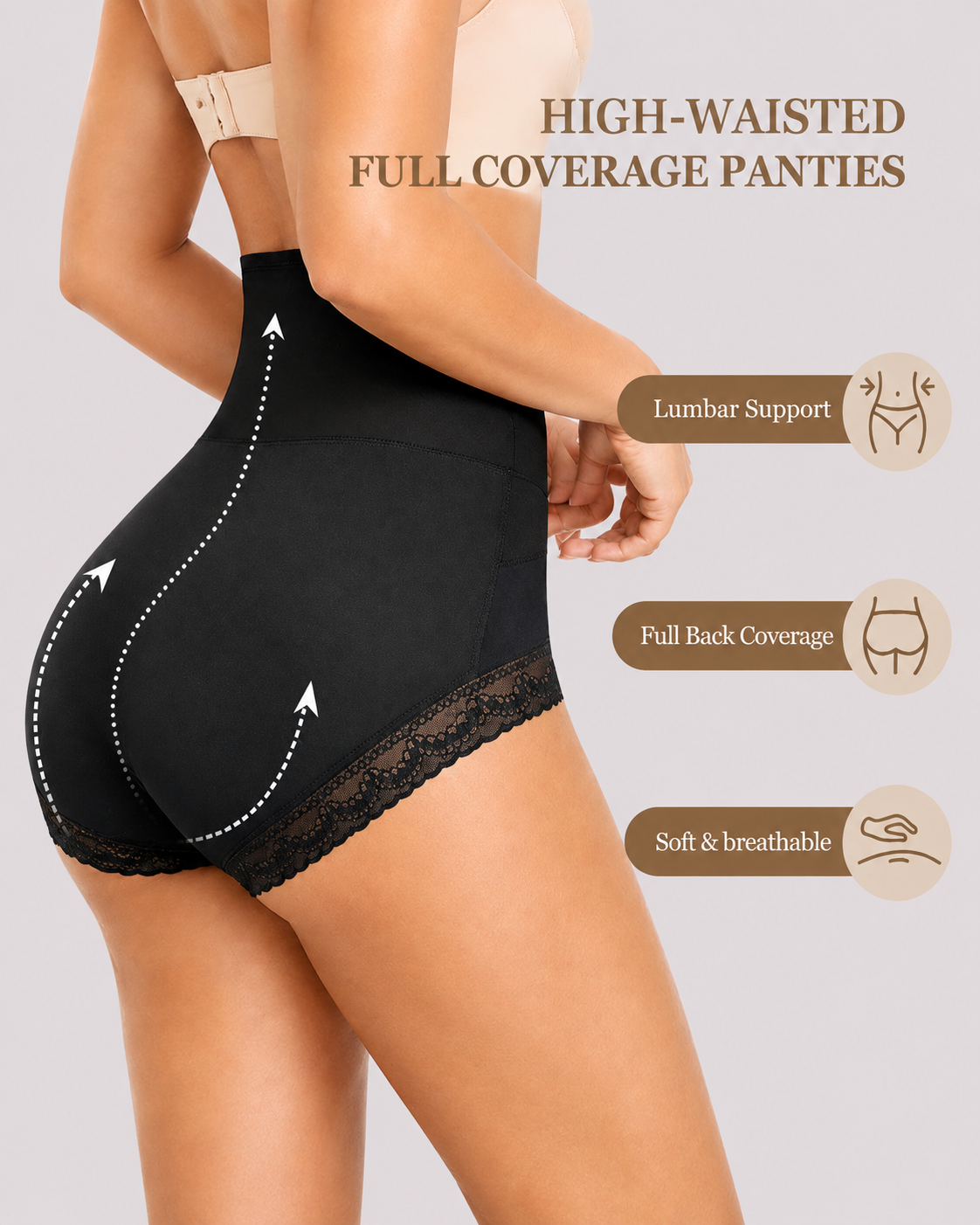 High Waist Tummy Control Lace Trim Shaping Panties