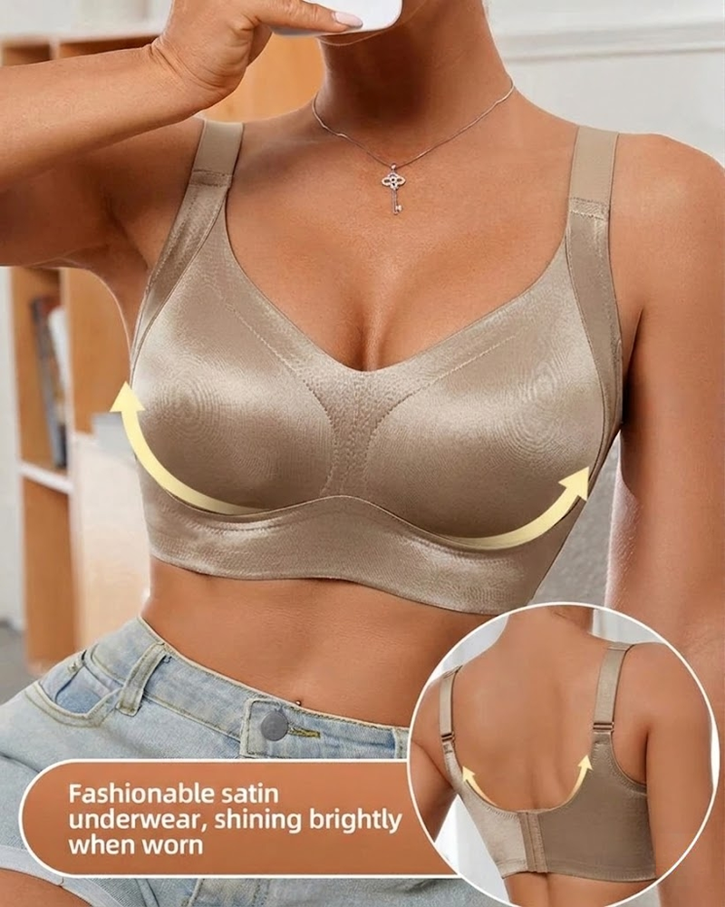 Wireless Lift Satin Wide-Strap Support Bra