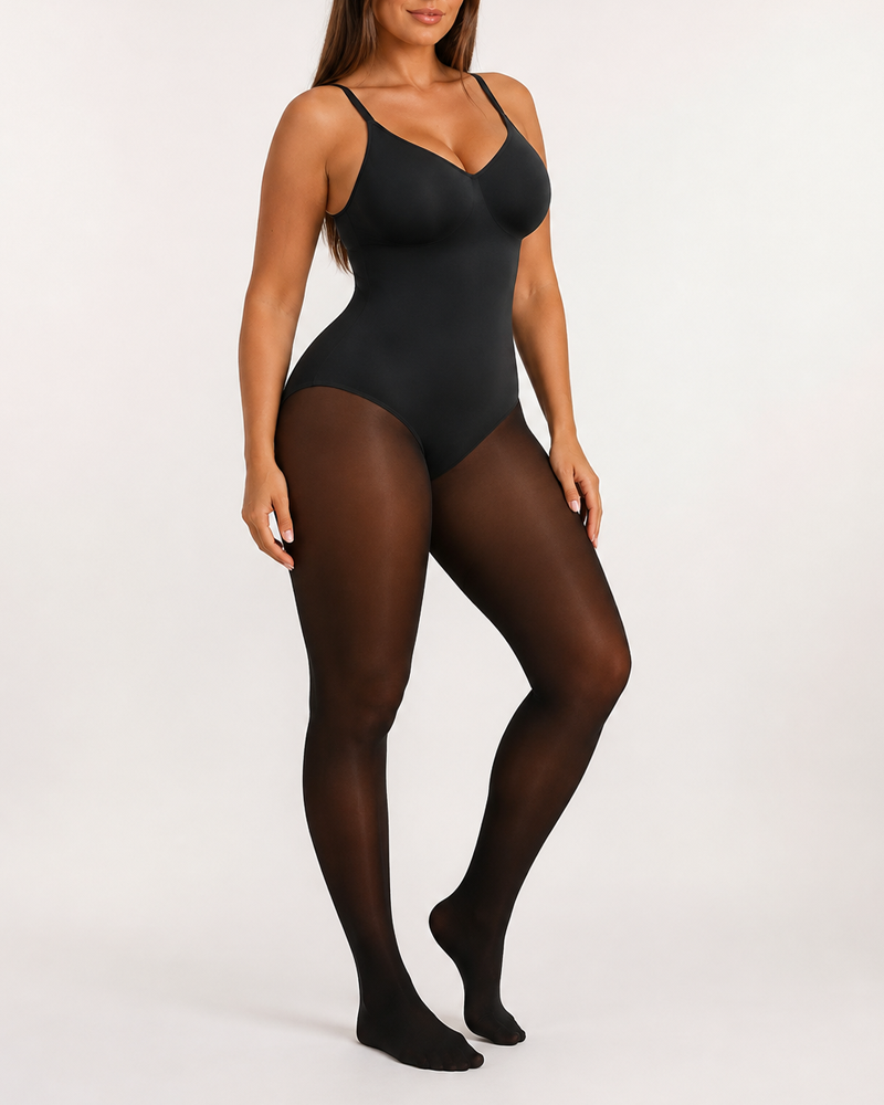 Paneled Fleece-Lined Tummy Control Footed Bodysuit Secondary image