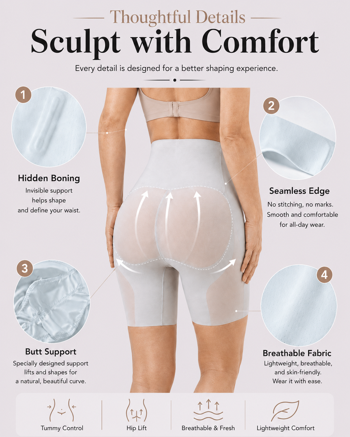 Cooling & Breathable Tummy Control Butt Lifter Shapewear Shorts