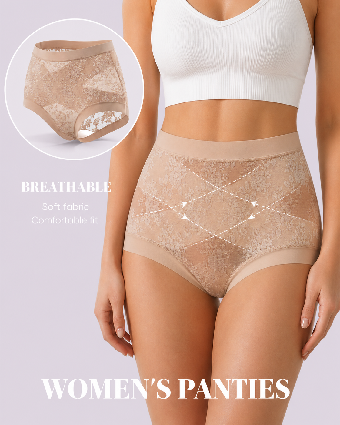 Tummy-Smoothing High-Waist Breathable Lace Briefs