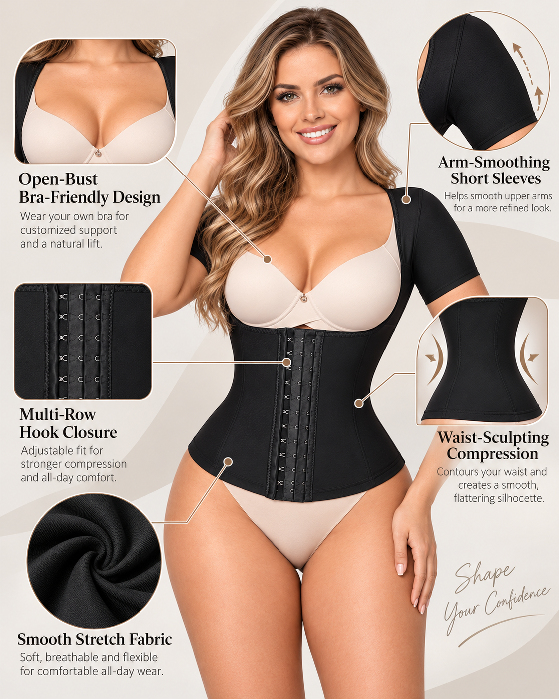Waist Cinching Hook-and-Eye Shaping Top