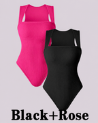 Flattering Slim-Fit & Ribbed Knit Square-Neck Bodysuit