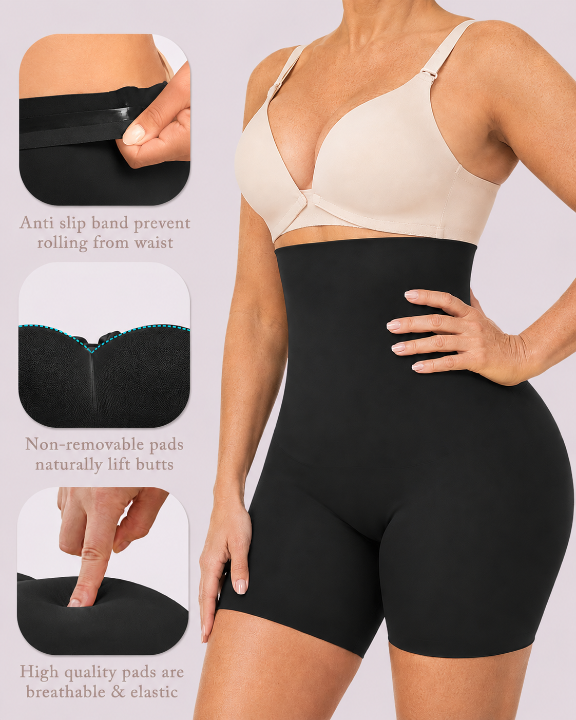 Butt-Lifting High-Waist Padded Thigh-Slimming Shaper Shorts
