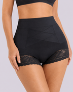 Tummy-Sculpting Cross-Compression High-Waist Lace Shaper Shorts
