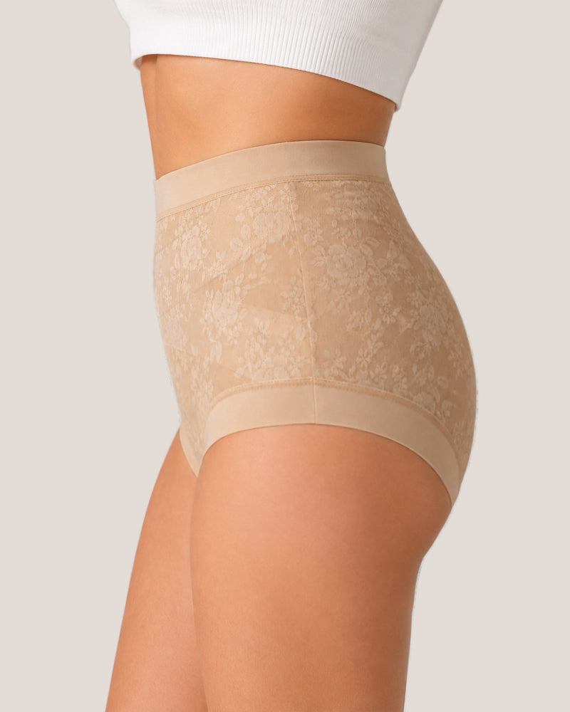 Tummy-Smoothing High-Waist Breathable Lace Briefs