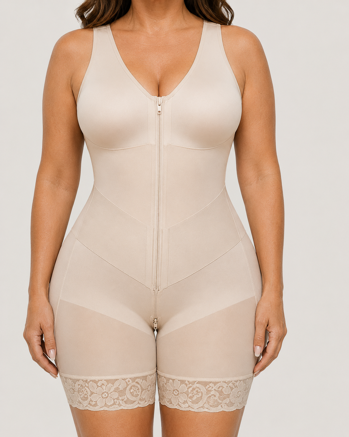 Firm Tummy Control Breathable Zip Front Bodysuit Shapewear