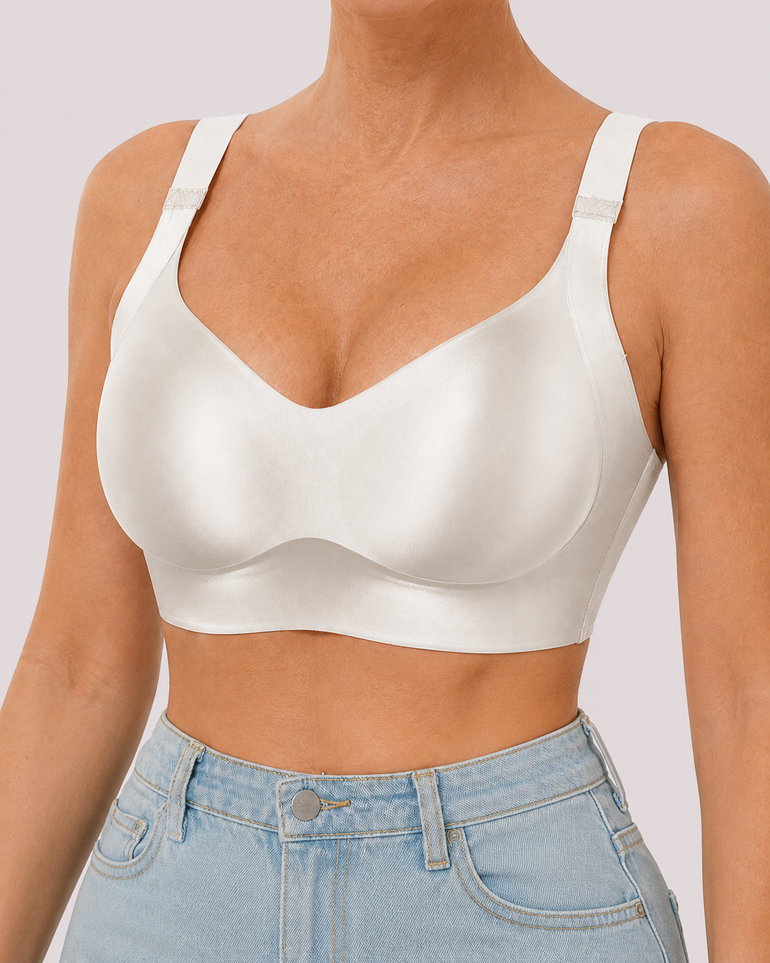 Wireless Lift Satin Wide-Strap Support Bra