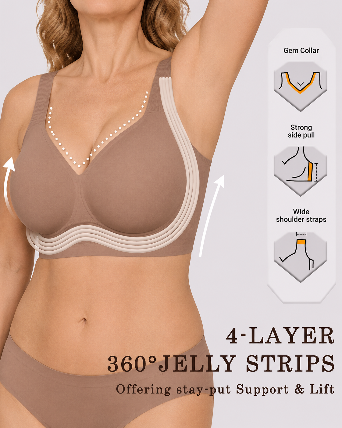 Wireless Lift Wide-Strap Seamless Jelly Support Bra