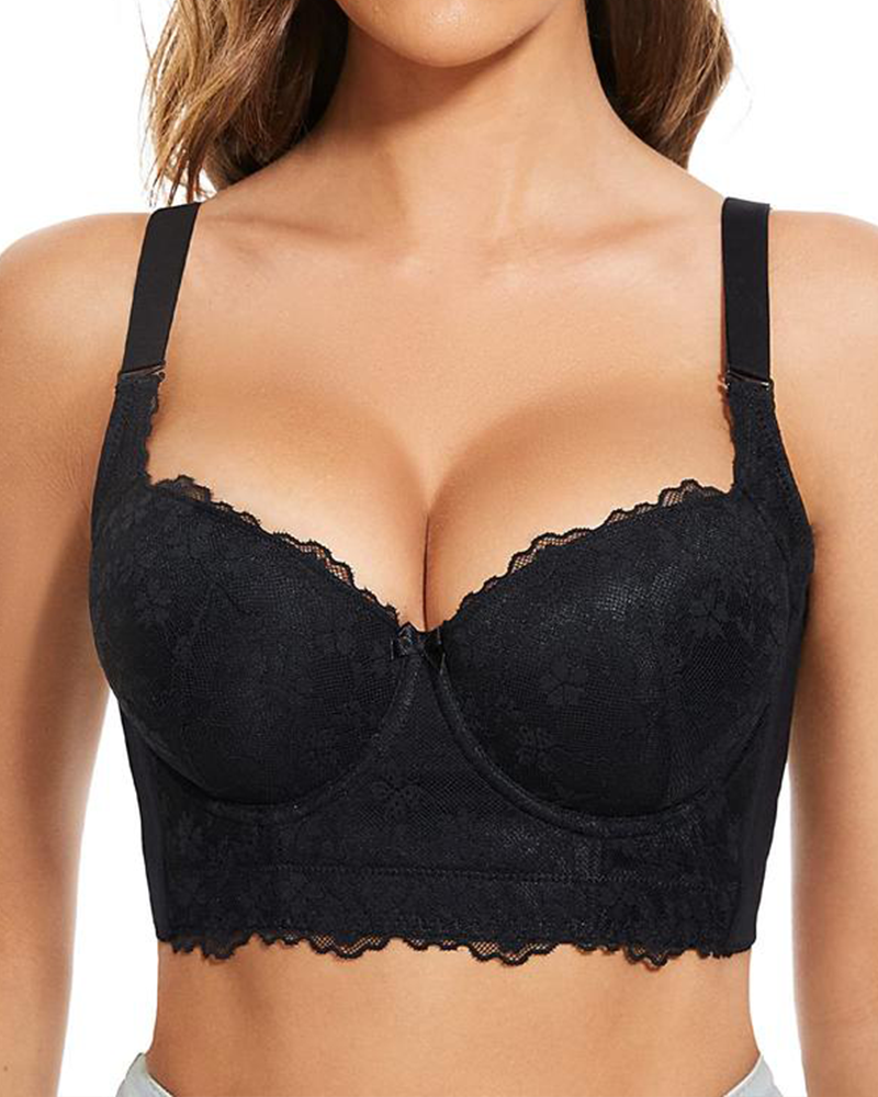 Push-Up Padded Floral Lace Longline Bra