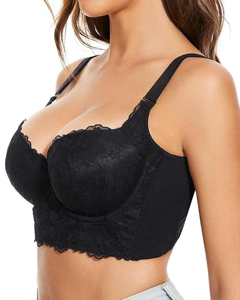 Push-Up Padded Floral Lace Longline Bra