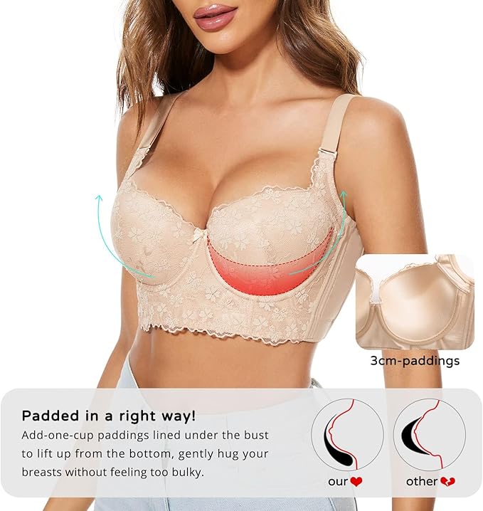 Push-Up Padded Floral Lace Longline Bra