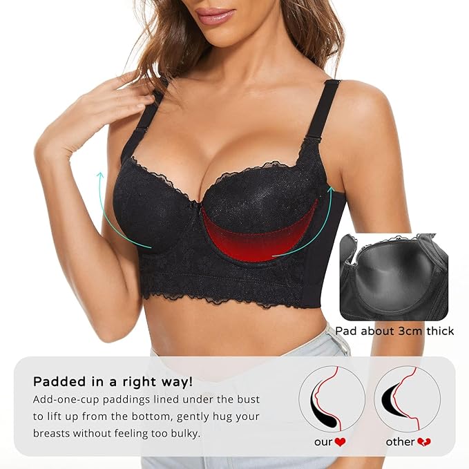 Push-Up Padded Floral Lace Longline Bra