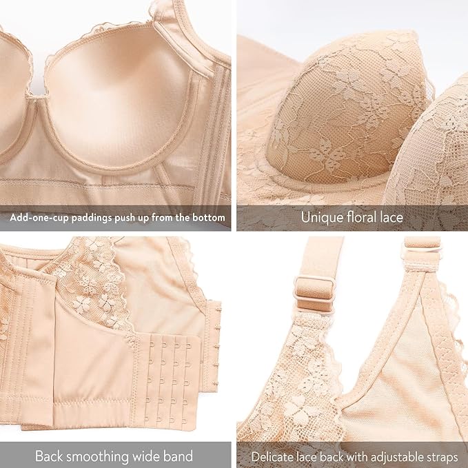 Push-Up Padded Floral Lace Longline Bra