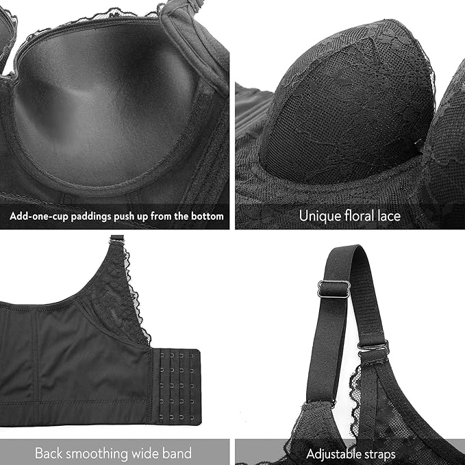 Push-Up Padded Floral Lace Longline Bra