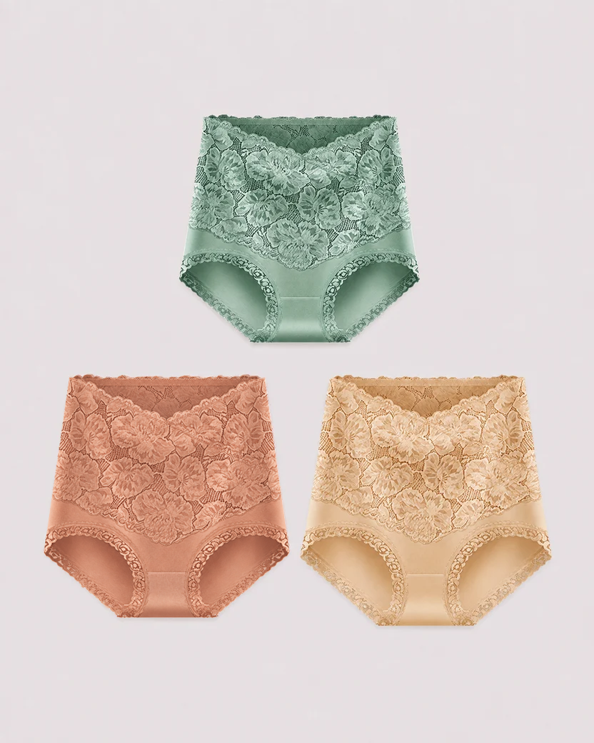 High Waist Tummy Control Lace Cotton Briefs