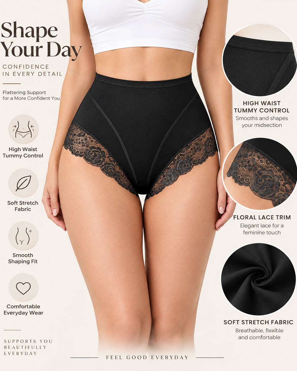 Floral Lace Trim Full Coverage Panties