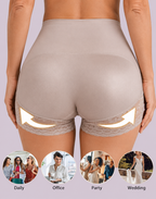 Tummy-Sculpting Cross-Compression High-Waist Lace Shaper Shorts