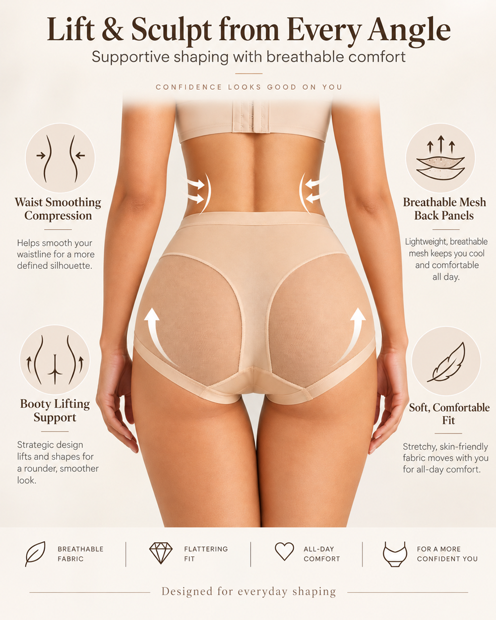 High-Waisted Tummy Control Mesh Shaping Panties