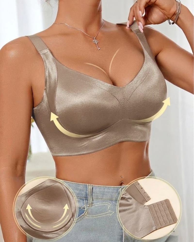 Wireless Lift Satin Wide-Strap Support Bra