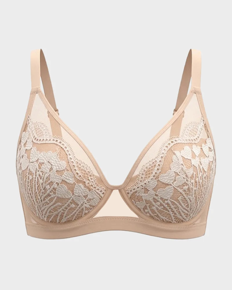 Floral Lace Plunge V-Neck Support Bra