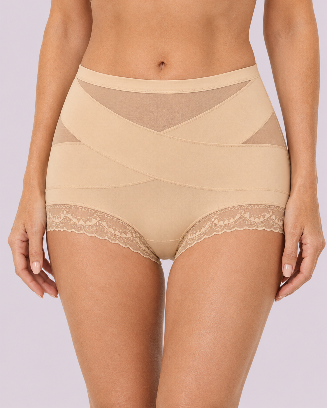 Tummy-Smoothing Crossover Mesh Lace Shaping Boyshorts
