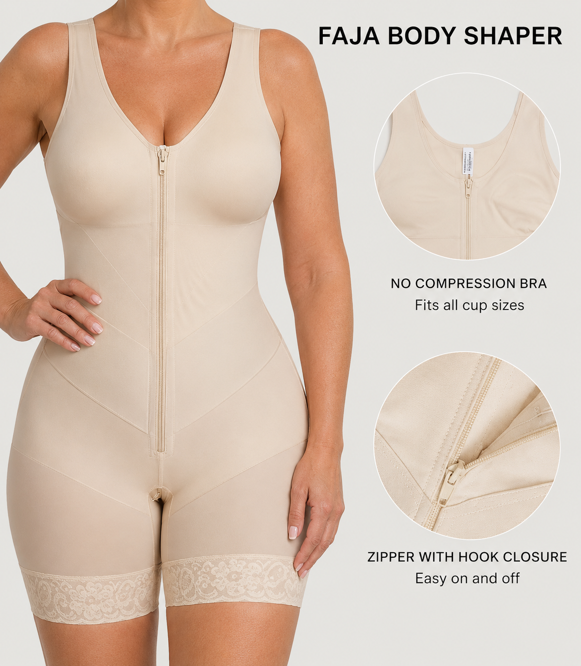 Firm Tummy Control Breathable Zip Front Bodysuit Shapewear