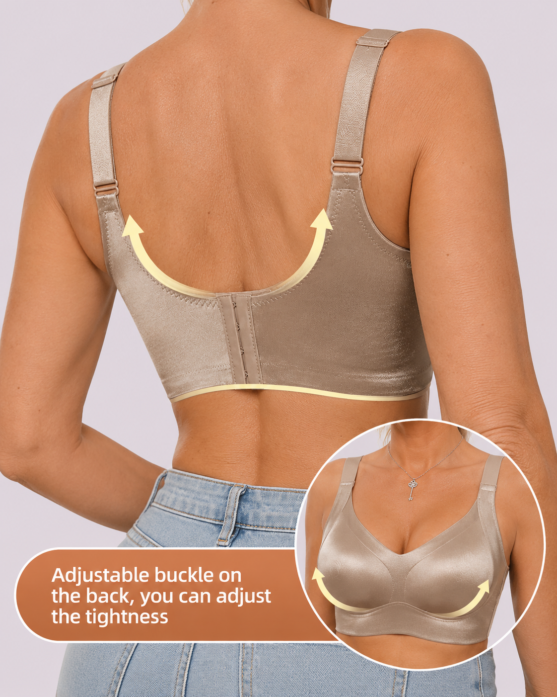 Wireless Lift Satin Wide-Strap Support Bra