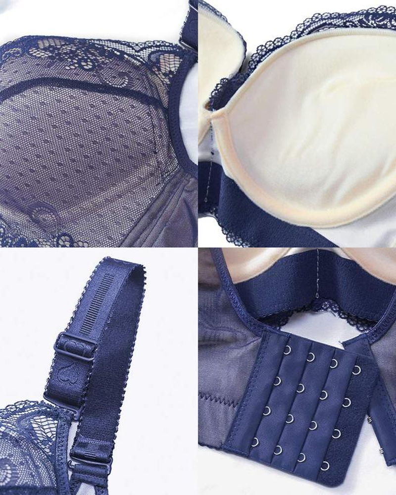 Push-Up Floral Lace Wide-Strap Support Bra
