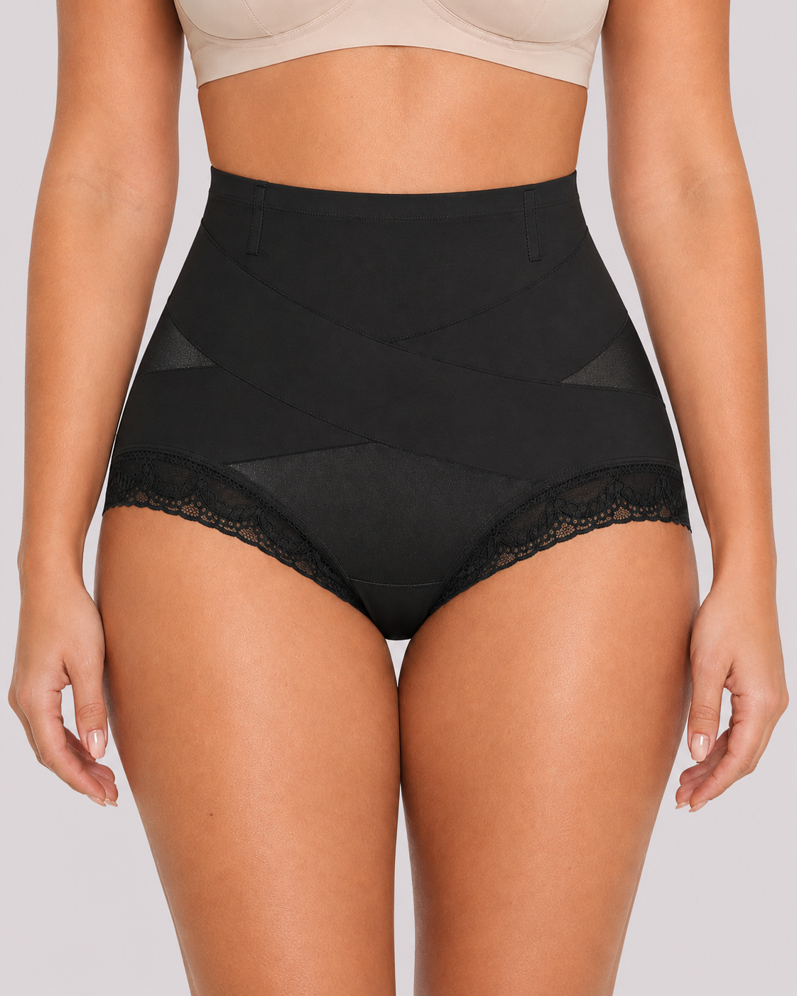 High Waist Tummy Control Lace Trim Shaping Panties
