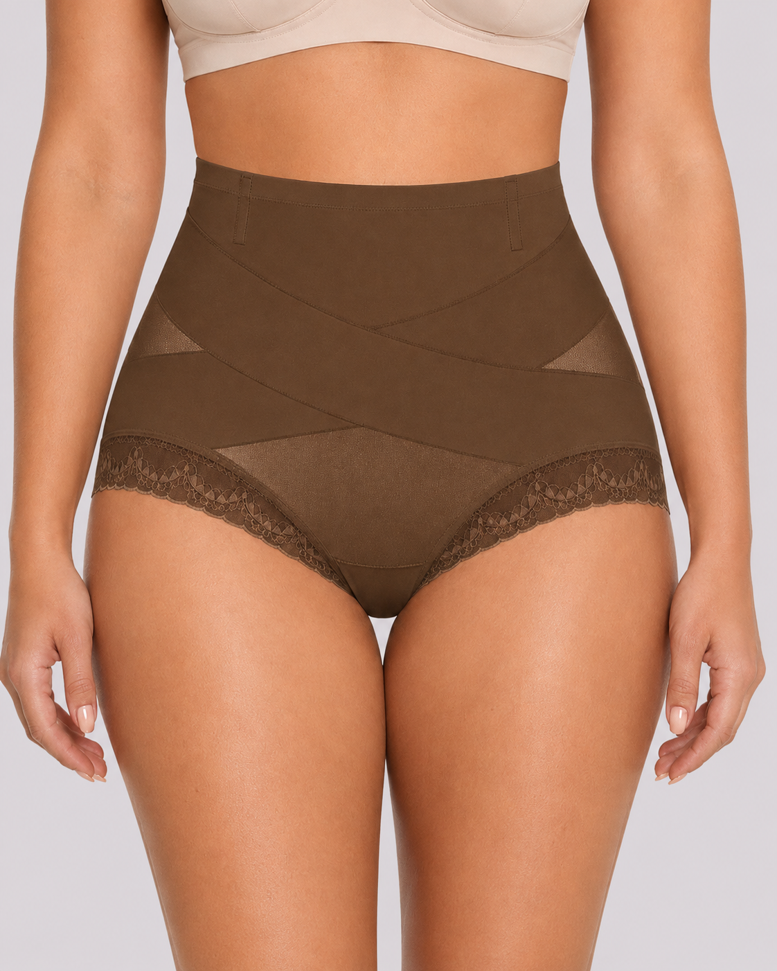 High Waist Tummy Control Lace Trim Shaping Panties