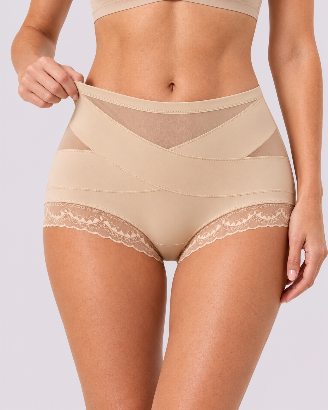 Tummy-Smoothing Crossover Mesh Lace Shaping Boyshorts