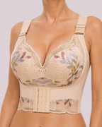Front Closure Push Up Wireless Lace Embroidered Full Coverage Bra