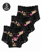 High Waist Floral Print Lace Trim Panties
