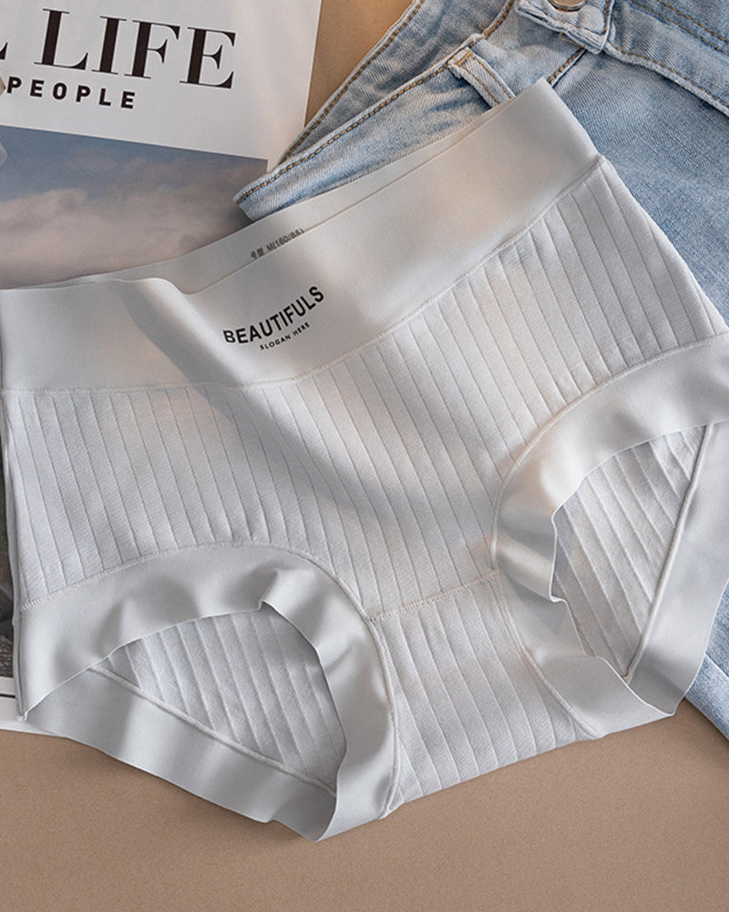 Breathable High-Waisted Ribbed Boyshort Panties